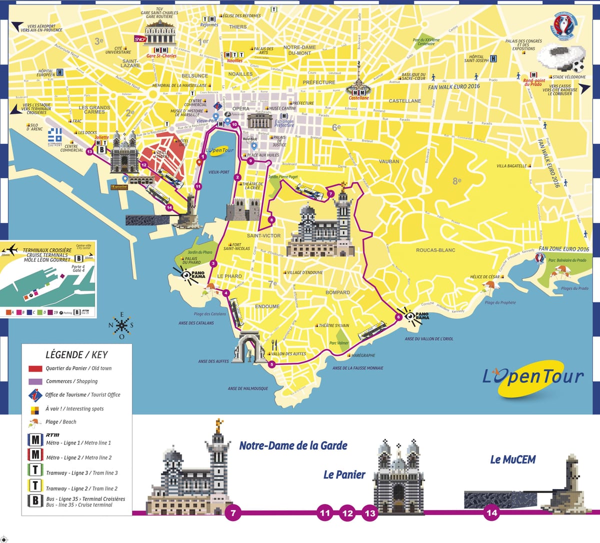Marseille hop on hop off autobusové trasy mapě