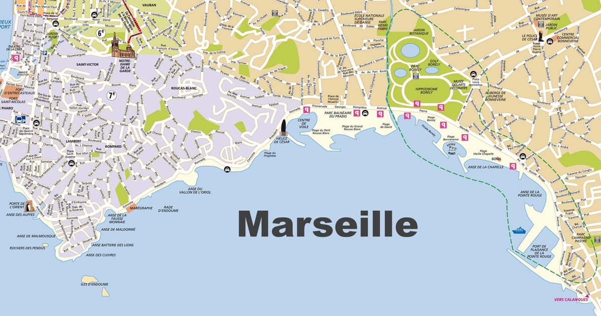 Marseille pláže mapě