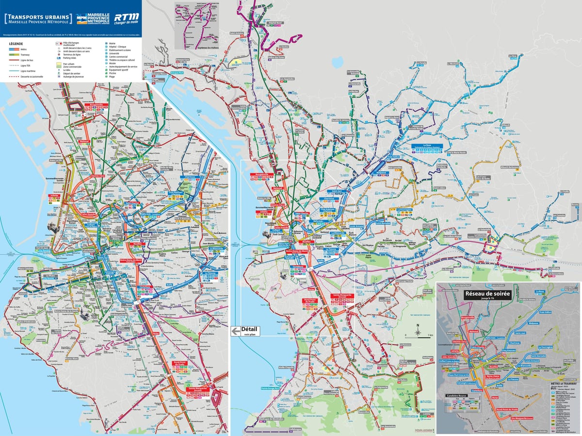 Marseille autobusové trasy mapě