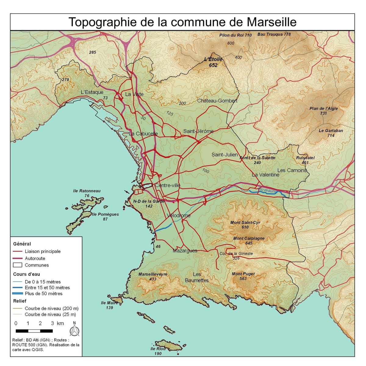 topografická mapa Marseille