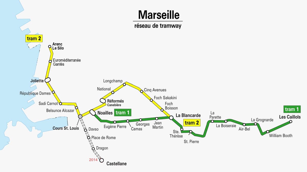 mapa Marseille tramvají